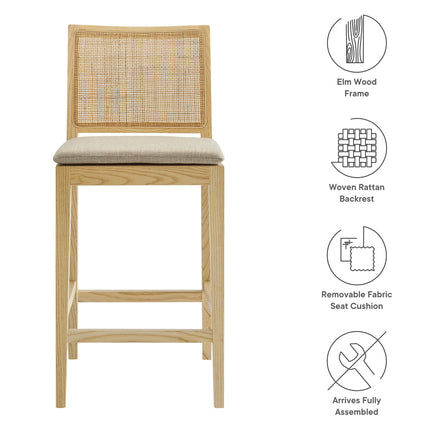 Modway EEI-7290 Ovard Wood and Rattan Counter Stool Modway