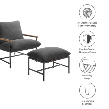 Modway EEI-7292 Raya Outdoor Patio Boucle Lounge Chair and Ottoman Modway