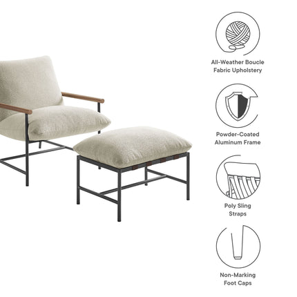 Modway EEI-7292 Raya Outdoor Patio Boucle Lounge Chair and Ottoman Modway