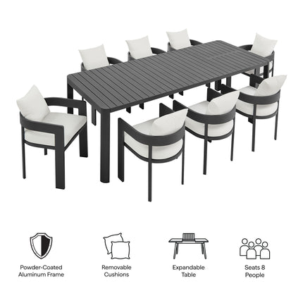 Modway EEI-7295 Tahoe 9-Piece Outdoor Patio Aluminum Dining Set With Extendable Table - Plaza Home Decor
