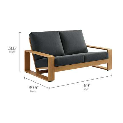 Modway EEI-7297 Lirienne Outdoor Patio Aluminum Faux Wood Loveseat Modway