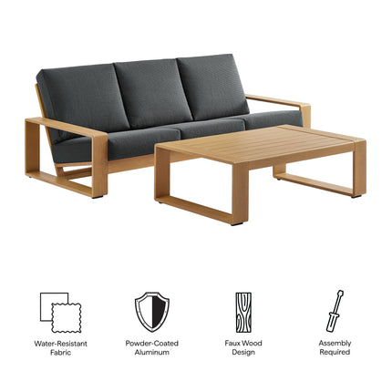Modway EEI-7304 Lirienne 2-Piece Outdoor Patio Aluminum Faux Wood Furniture Set Modway