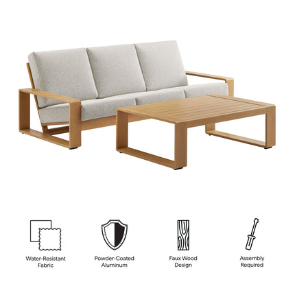 Modway EEI-7304 Lirienne 2-Piece Outdoor Patio Aluminum Faux Wood Furniture Set Modway