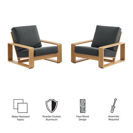 Modway EEI-7305 Lirienne Outdoor Patio Aluminum Faux Wood Armchairs Set of 2 Modway