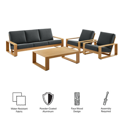 Modway EEI-7309 Lirienne 4-Piece Outdoor Patio Aluminum Faux Wood Furniture Set Modway