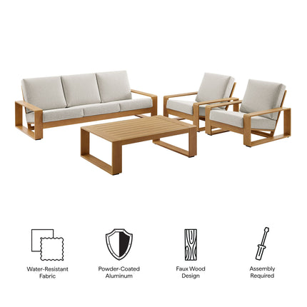 Modway EEI-7309 Lirienne 4-Piece Outdoor Patio Aluminum Faux Wood Furniture Set Modway