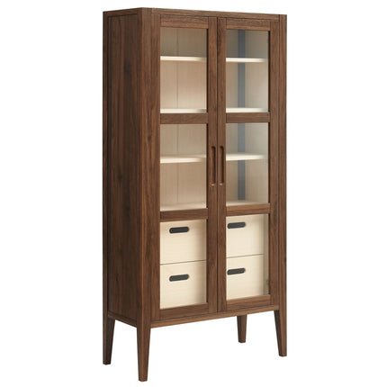 Modway Nell 71" Glass Door Tall Display Storage Cabinet in Walnut EEI-7320-WAL-ASH Modway