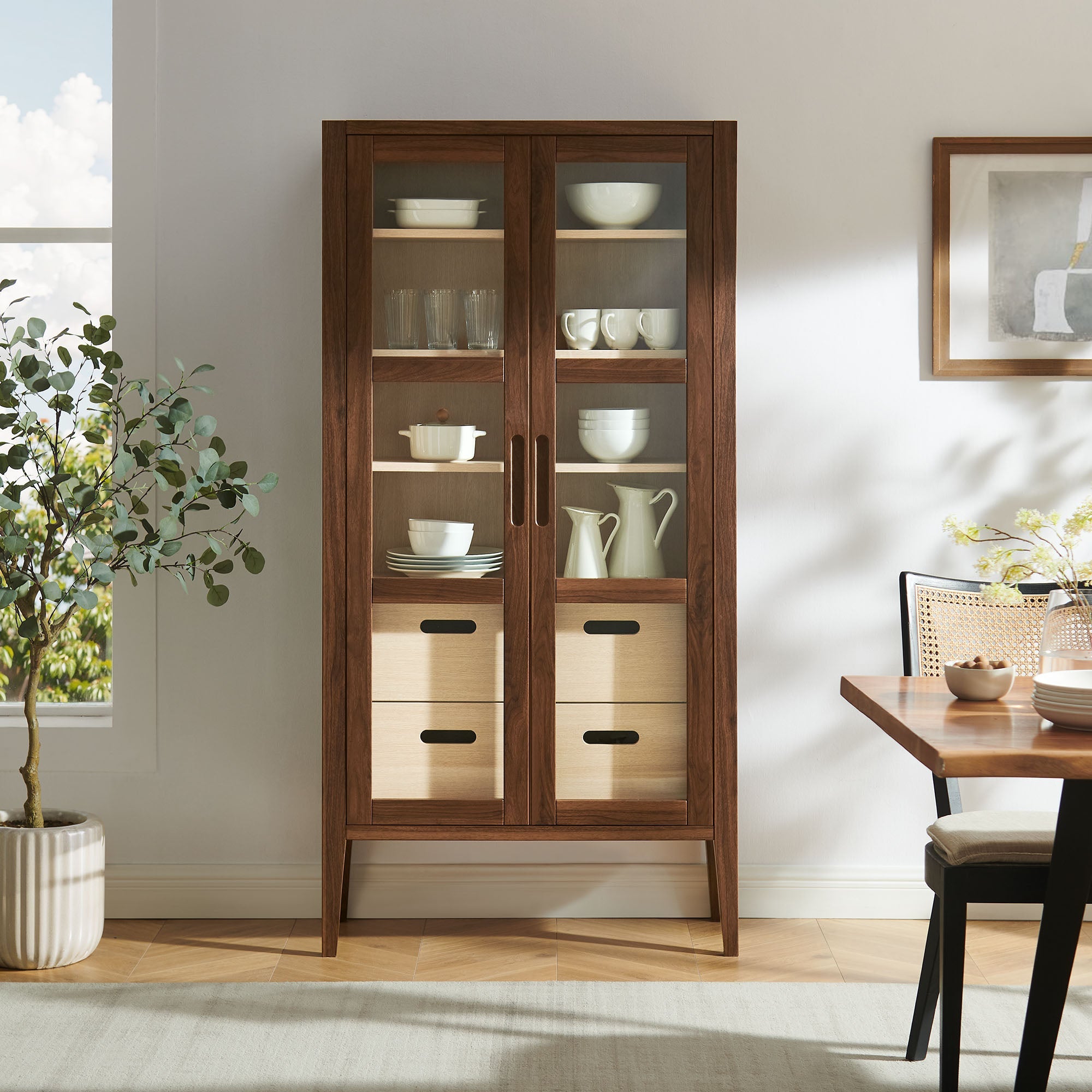 Modway Nell 71" Glass Door Tall Display Storage Cabinet in Walnut EEI-7320-WAL-ASH