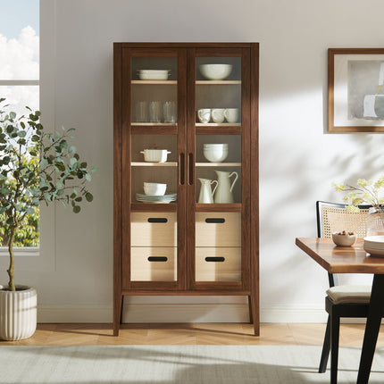 Modway Nell 71" Glass Door Tall Display Storage Cabinet in Walnut EEI-7320-WAL-ASH Modway