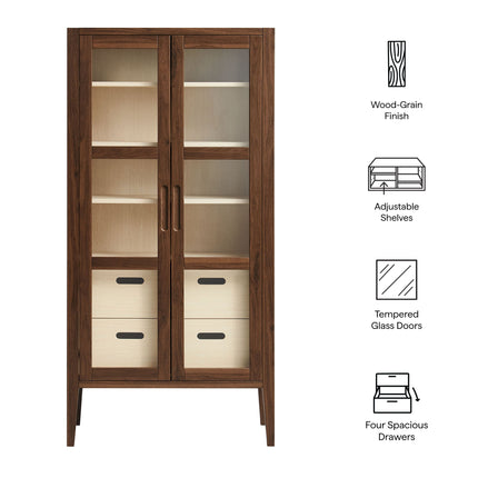Modway Nell 71" Glass Door Tall Display Storage Cabinet in Walnut EEI-7320-WAL-ASH Modway