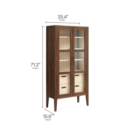 Modway Nell 71" Glass Door Tall Display Storage Cabinet in Walnut EEI-7320-WAL-ASH Modway
