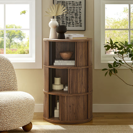 Modway EEI-7344 Clement Round Pedestal Stand Storage Table With Sliding Tambour Doors Modway
