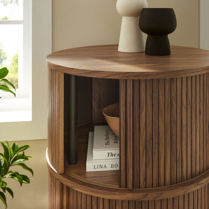 Modway EEI-7344 Clement Round Pedestal Stand Storage Table With Sliding Tambour Doors Modway