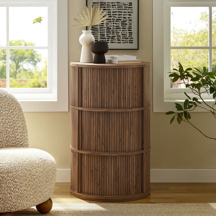Modway EEI-7344 Clement Round Pedestal Stand Storage Table With Sliding Tambour Doors Modway