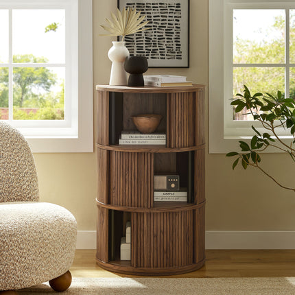 Modway EEI-7344 Clement Round Pedestal Stand Storage Table With Sliding Tambour Doors Modway