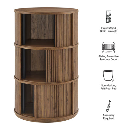 Modway EEI-7344 Clement Round Pedestal Stand Storage Table With Sliding Tambour Doors Modway