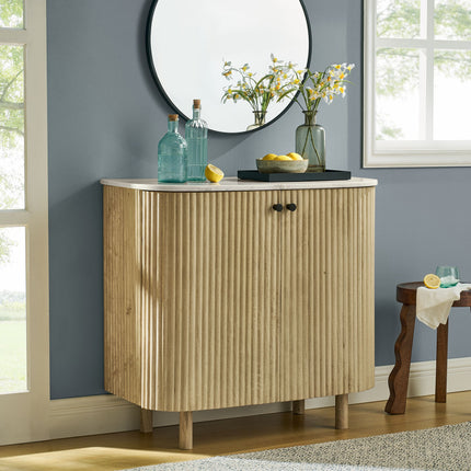 Modway EEI-7354 Caldera 33" Curved Solid Wood and Marble Accent Storage Cabinet Modway