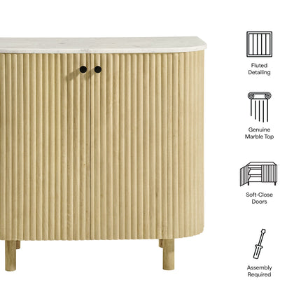 Modway EEI-7354 Caldera 33" Curved Solid Wood and Marble Accent Storage Cabinet Modway