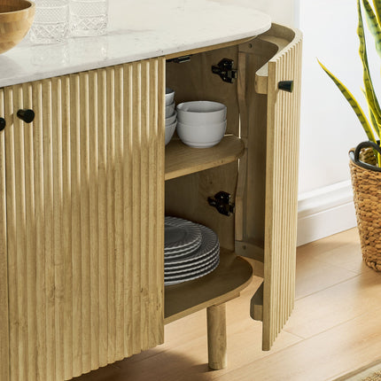 Modway EEI-7355 Caldera 60" Curved Solid Wood and Marble Sideboard Storage Cabinet Modway