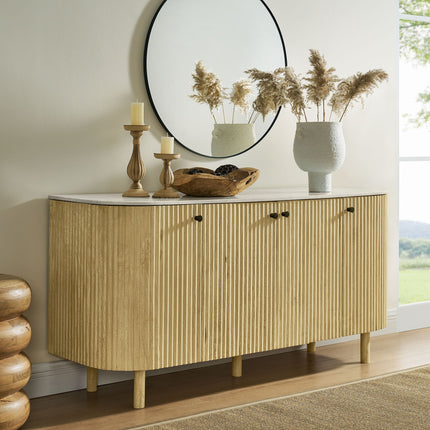 Modway EEI-7355 Caldera 60" Curved Solid Wood and Marble Sideboard Storage Cabinet Modway