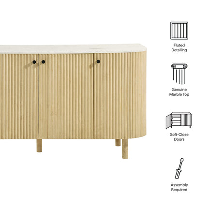 Modway EEI-7355 Caldera 60" Curved Solid Wood and Marble Sideboard Storage Cabinet Modway