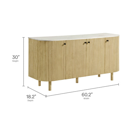 Modway EEI-7355 Caldera 60" Curved Solid Wood and Marble Sideboard Storage Cabinet Modway