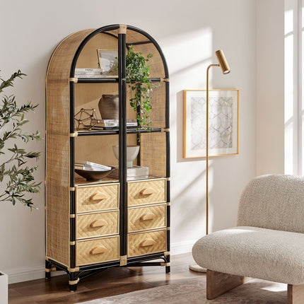 Modway EEI-7362 Jane 71 Inch Tall Arched Natural Rattan Bookshelf Modway