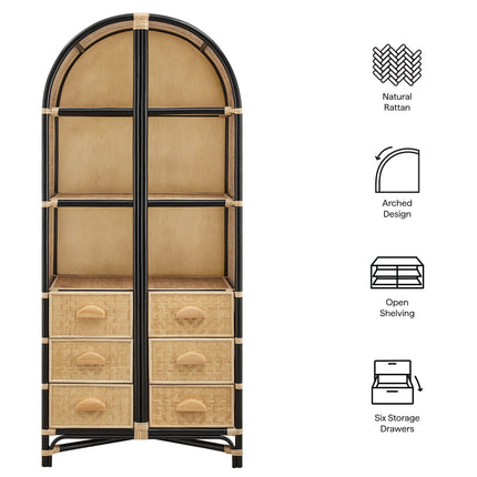 Modway EEI-7362 Jane 71 Inch Tall Arched Natural Rattan Bookshelf Modway