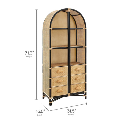 Modway EEI-7362 Jane 71 Inch Tall Arched Natural Rattan Bookshelf Modway