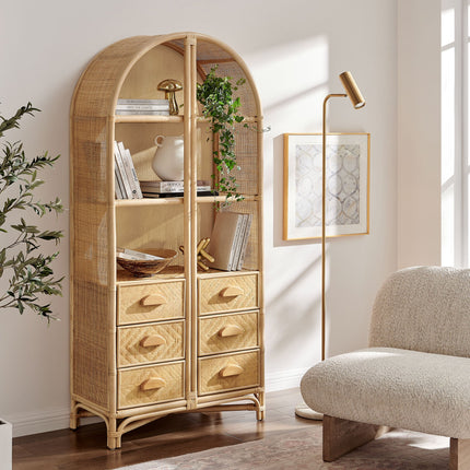 Modway EEI-7362 Jane 71 Inch Tall Arched Natural Rattan Bookshelf Modway