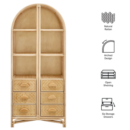 Modway EEI-7362 Jane 71 Inch Tall Arched Natural Rattan Bookshelf Modway
