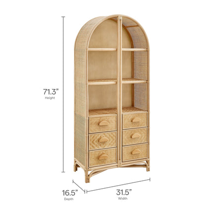 Modway EEI-7362 Jane 71 Inch Tall Arched Natural Rattan Bookshelf Modway