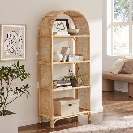 Modway EEI-7363 Celeste 67 Inch Tall Arched Natural Rattan Bookshelf Modway