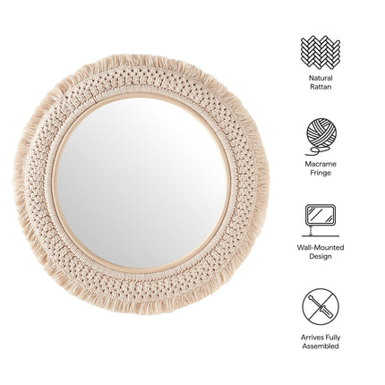 Modway EEI-7367 Jade Round Rattan Macrame Wall Mirror Modway