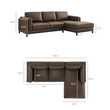 Modway EEI-7377 Roscoe Right-Facing Vegan Leather Sectional Sofa with Chaise Modway