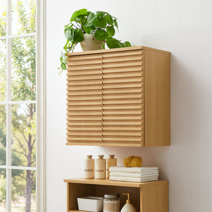 Modway EEI-7438-OAK Render Wall Mounted Bathroom Cabinet in Oak Modway