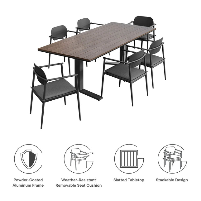 Modway EEI-7441 Aeris 7-Piece Outdoor Patio Aluminum Dining Set Modway