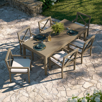 Modway EEI-7445 Northlake 7-Piece Outdoor Patio Teak Wood Dining Set Modway