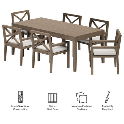 Modway EEI-7445 Northlake 7-Piece Outdoor Patio Teak Wood Dining Set Modway