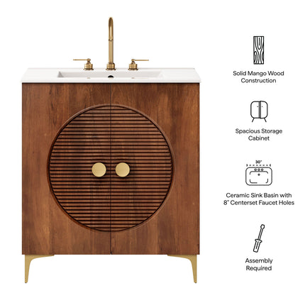 Modway EEI-7454 Vernon 30" Fluted Wood Vanity Cabinet With Sink Modway