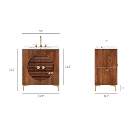Modway EEI-7454 Vernon 30" Fluted Wood Vanity Cabinet With Sink Modway