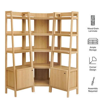 Modway EEI-7470 Bixby 3-piece Corner Bookshelf Set with Narrow Bookshelves Modway
