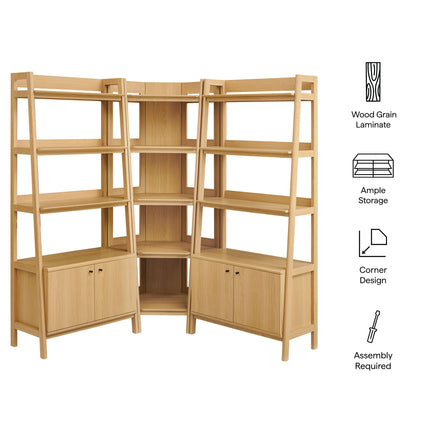 Modway EEI-7471 Bixby 3-Piece Corner Bookshelf Set with Wide Bookshelves Modway