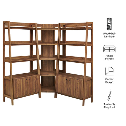 Modway EEI-7471 Bixby 3-Piece Corner Bookshelf Set with Wide Bookshelves Modway