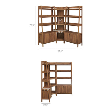 Modway EEI-7471 Bixby 3-Piece Corner Bookshelf Set with Wide Bookshelves Modway