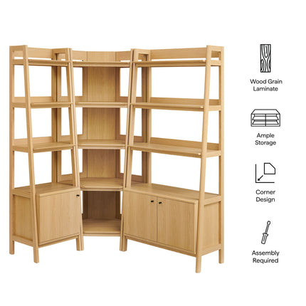 Modway EEI-7511 Bixby 3 Piece Corner Bookshelf Set With Wide and Narrow Bookshelves Modway