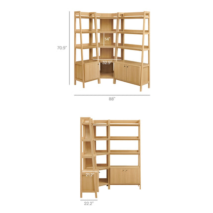 Modway EEI-7511 Bixby 3 Piece Corner Bookshelf Set With Wide and Narrow Bookshelves Modway