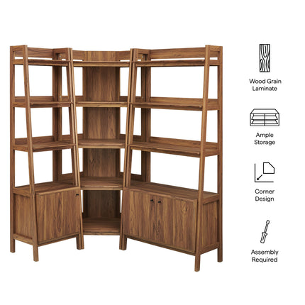 Modway EEI-7511 Bixby 3 Piece Corner Bookshelf Set With Wide and Narrow Bookshelves Modway