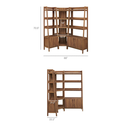 Modway EEI-7511 Bixby 3 Piece Corner Bookshelf Set With Wide and Narrow Bookshelves Modway