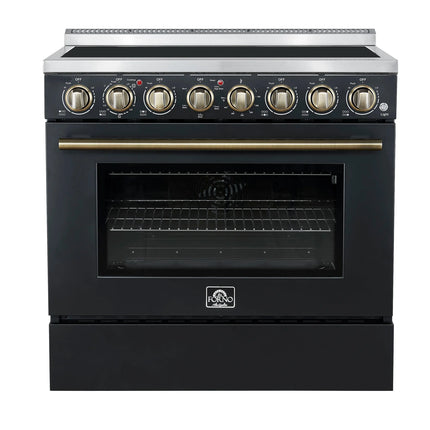 Forno Paolo 36 Inch Black Freestanding Electric Range, Stainless Steel, 5.44 cu.ft, True Convection Oven, Energy Efficient FORNO